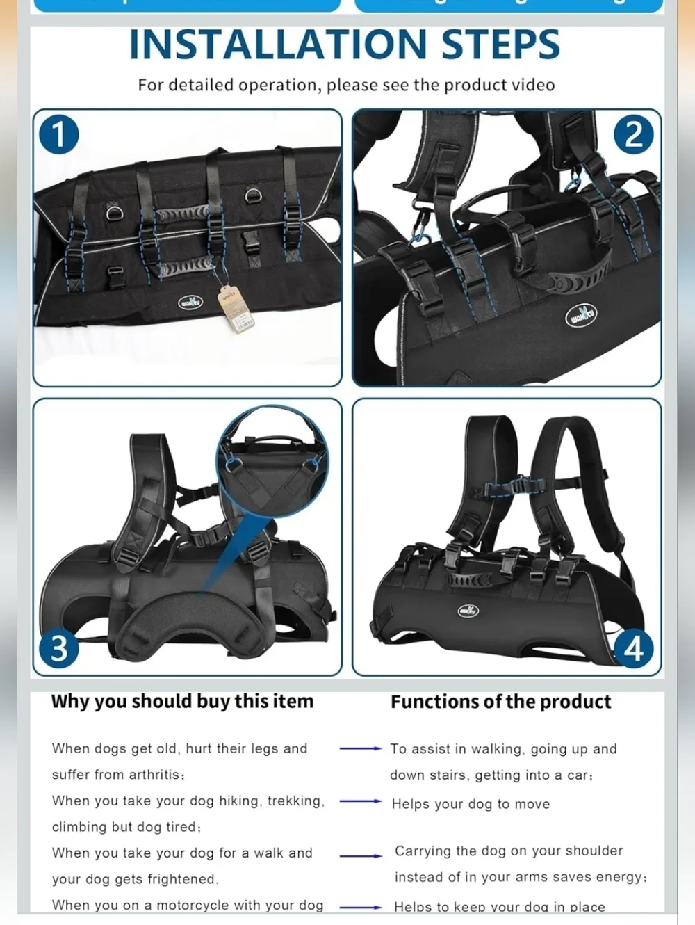 Wakytu Pet Carrier Backpack Sling Dog Mobility Assist Nail Cutting